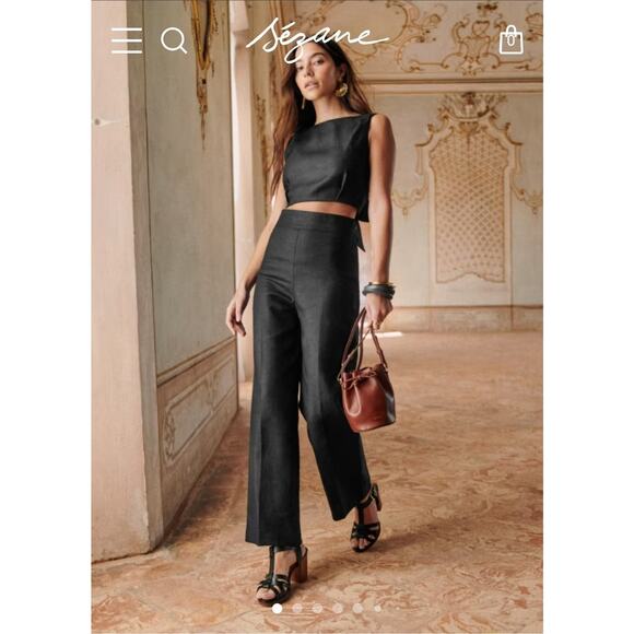 Sezane Pants - NWT Sezane Jenson Trousers Black Linen High Rise Ankle Wide Legs Size US 8/EU 40
